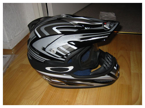 Profile of helmet with goggles